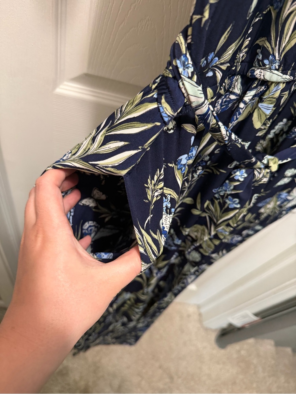 Lane Bryant Blue Butterfly Floral Tie-Waist Jersey Jumpsuit with Pockets - Picture 5 of 8